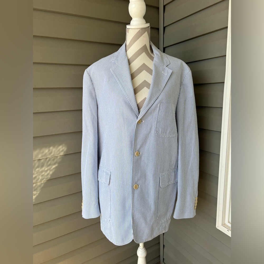 Ralph Lauren Blue Sport Coat Classic Seersucker Blazer Men’s L